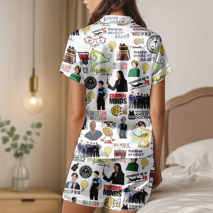 Criminal Minds Satin Pajama Set, Funny FBI Satin Pajamas, Spencer Reid Sleepwear, Crime Show Lounge Set, Gift for TV Show
