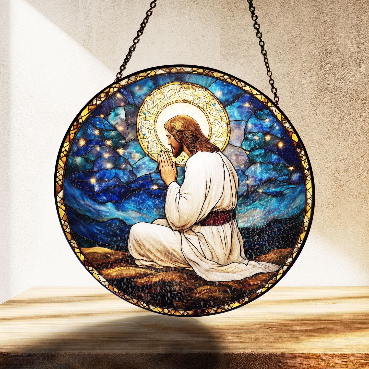 God Stained Glass Suncatcher, God Window Hanging, Jesus Christ Decoration, Jesus Suncatcher, Art Nature Gift Jesus, Suncatcher home decor