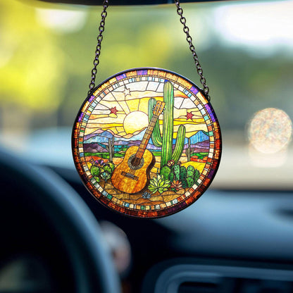 Cactus Stained Glass Suncatcher, Southwestern Glass Hanging, Music Lover Gift, Tropical Home Decoration, Southwestern Decor, Cactus Accent
