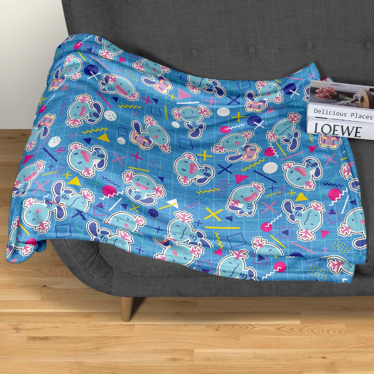 Wooper Fleece Blanket, Blue Cotton Throw Blanket, Cute Cozy Blanket for Bed or Sofa, Home Decor Wooper Blanket Gifts