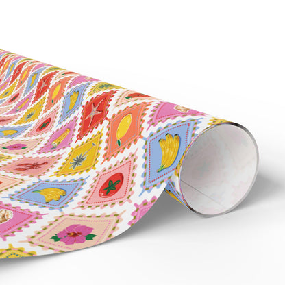 Tropical fruits Wrapping Paper Coconut girl Hibiscus Beach Exotic fruits Lemon Hawaii Birthday bachelorette ocean coastal wedding wrapping