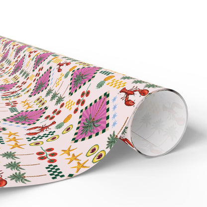 Retro Tropical Coastal Wrapping Paper Coconut girl Beachy Gift Wrap Pineapples Exotic Summer Hawaii Birthday bachelorette Beach wedding wrap