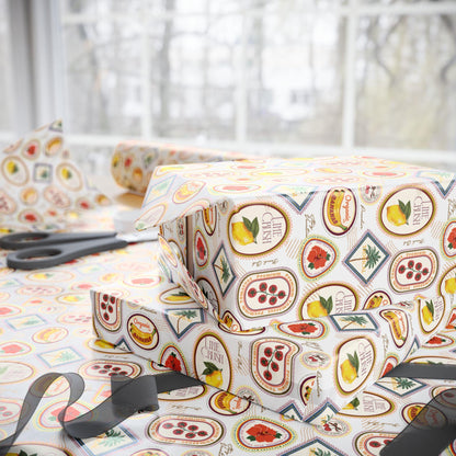 Vintage Tropical Coastal Wrapping Paper Hibiscus Palms Lemons for Beach Birthday Bachelorette Summer Hawaii Wedding Gift Wrap Island Theme