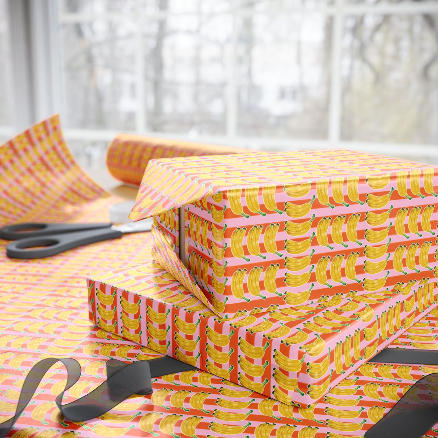 Retro Bananas Wrapping Paper with Vintage Fruit Print for Tropical Birthday Summer Party Bachelorette Hawaii Wedding Coastal Fun Gift Wrap