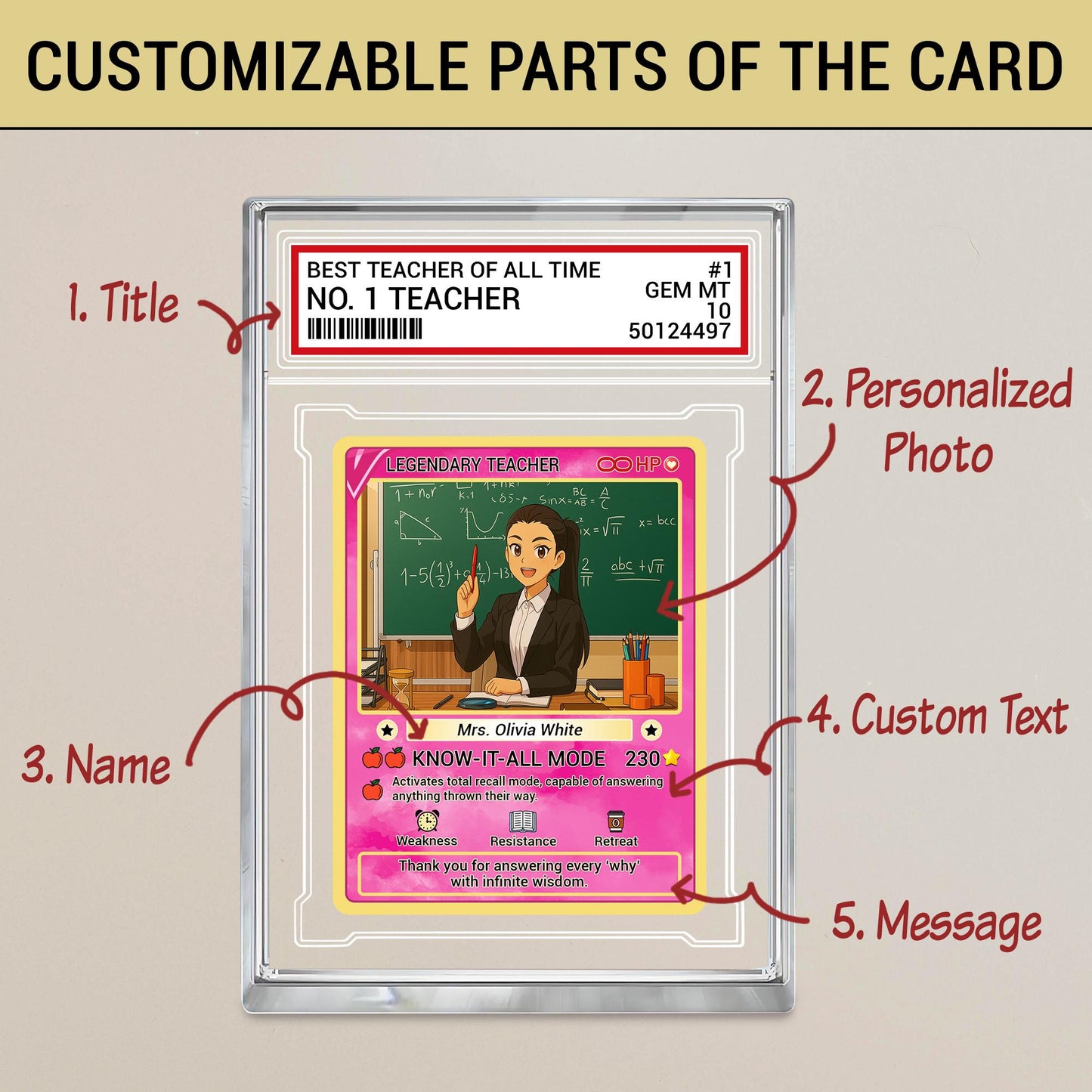 Custom photo Teacher Trading Style Acrylic Block, Back to School Teacher Gift, Teacher Appreciation Card, Personalized Desk Acrylic Plaque
