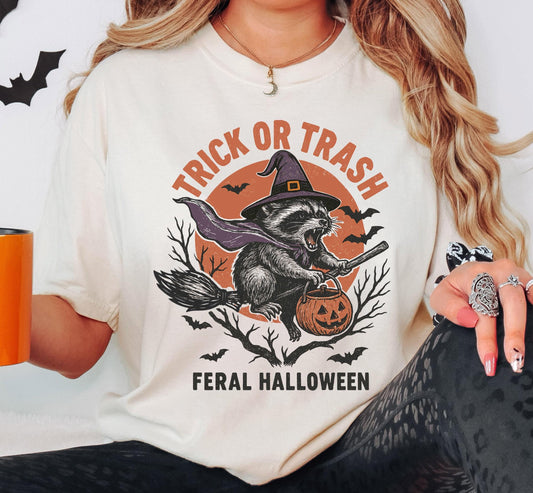 Trick or Trash Raccoon Shirt, Feral Halloween Sweatshirt, Spooky Raccoon T-Shirt, Womens Halloween Tee, Pumpkin Gift For Halloween Lovers