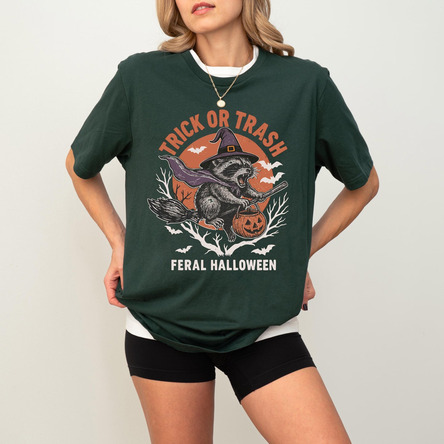 Trick or Trash Raccoon Shirt, Feral Halloween Sweatshirt, Spooky Raccoon T-Shirt, Womens Halloween Tee, Pumpkin Gift For Halloween Lovers