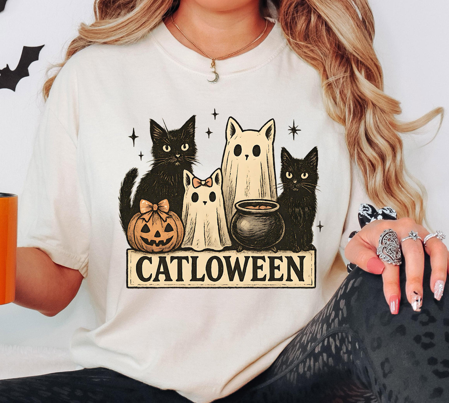 Ghost Cat Shirt, Cat Halloween Shirt, Spooky Black Cat Halloween Sweatshirt, Halloween For Pumpkin Gift, Cat Lover Halloween Tee