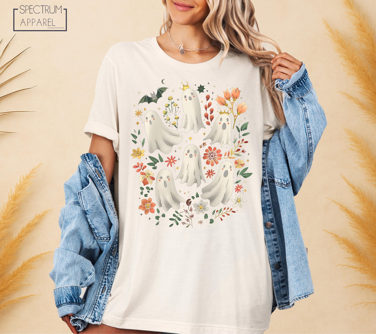 Cute Ghost Friends T-Shirt, Halloween Floral Ghost T-Shirt, Spooky Season Tee, Fall Witch Shirt, Pastel Halloween T-Shirt, Autumn Boo Shirt