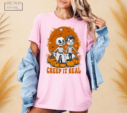 Creep It Real T-Shirt, Funny Creep It Real T-Shirt, Creepy Couple Shirt, Funny Halloween Tee, Pumpkin Skeleton Shirt, Spooky Season T-Shirt