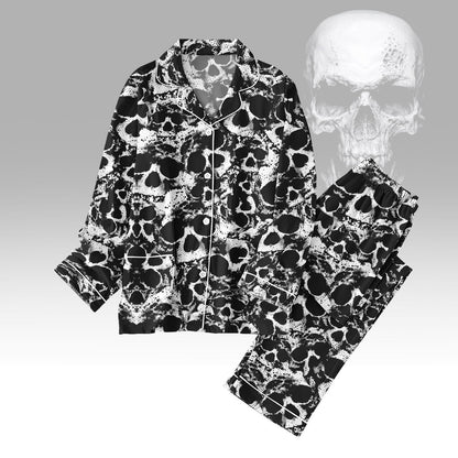 Skull Thick Pajamas, Cozy Skull Sleepwear for Women, Button Up Pjs Set, Warm Outfit Gifts for Skull Lovers, Gothic Skull Merch