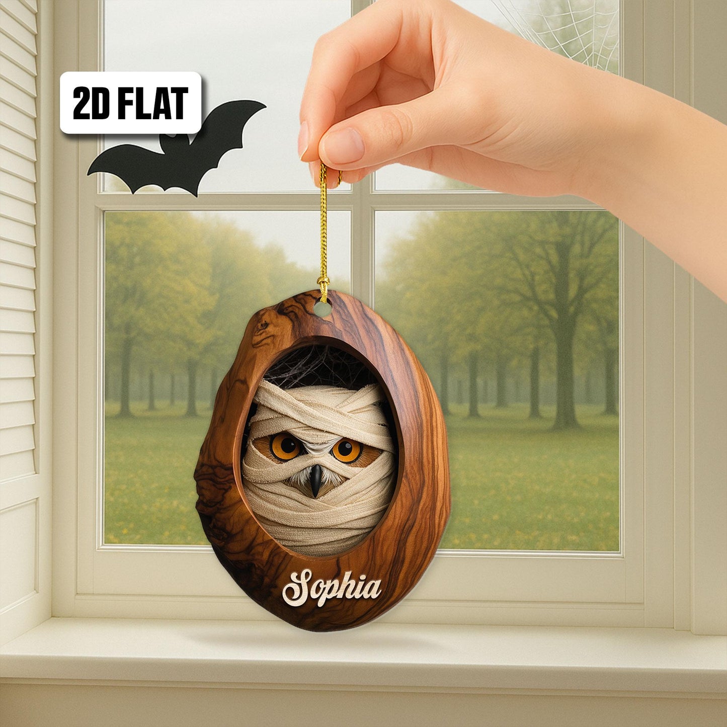 Personalized Owl 2D Flat Ornament, Owl Rearview Mirror Car Accessories, Owl Halloween Ornament, Bird Ornament, Holiday Gift for Owl Lover