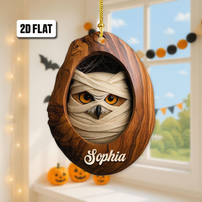 Personalized Owl 2D Flat Ornament, Owl Rearview Mirror Car Accessories, Owl Halloween Ornament, Bird Ornament, Holiday Gift for Owl Lover
