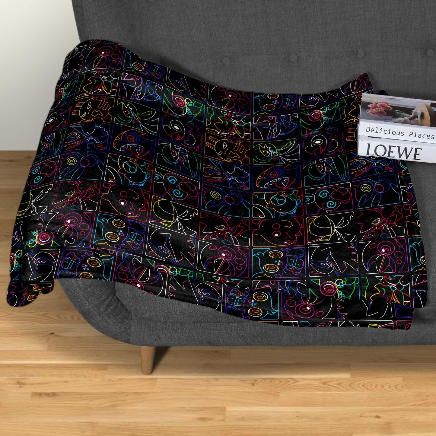 Pikachu and Porygon-Z Blanket, Neon Style Throw Blanket, Soft Cotton Fleece Blanket, Cute Home Decor Gift, Pikachu Blanket Gifts