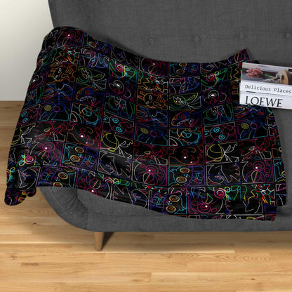 Pikachu and Porygon-Z Blanket, Neon Style Throw Blanket, Soft Cotton Fleece Blanket, Cute Home Decor Gift, Pikachu Blanket Gifts