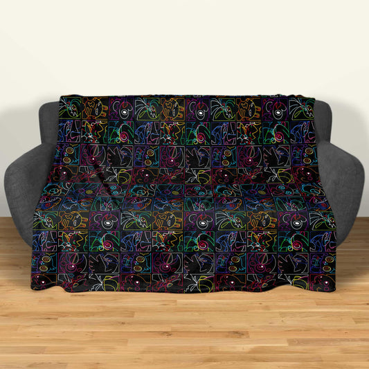 Pikachu and Porygon-Z Blanket, Neon Style Throw Blanket, Soft Cotton Fleece Blanket, Cute Home Decor Gift, Pikachu Blanket Gifts