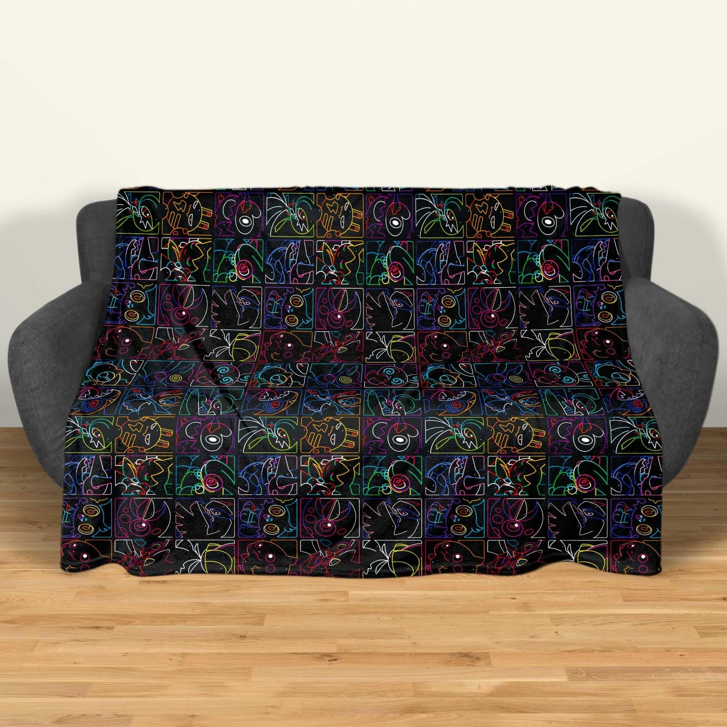 Pikachu and Porygon-Z Blanket, Neon Style Throw Blanket, Soft Cotton Fleece Blanket, Cute Home Decor Gift, Pikachu Blanket Gifts