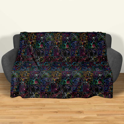 Pikachu and Porygon-Z Blanket, Neon Style Throw Blanket, Soft Cotton Fleece Blanket, Cute Home Decor Gift, Pikachu Blanket Gifts