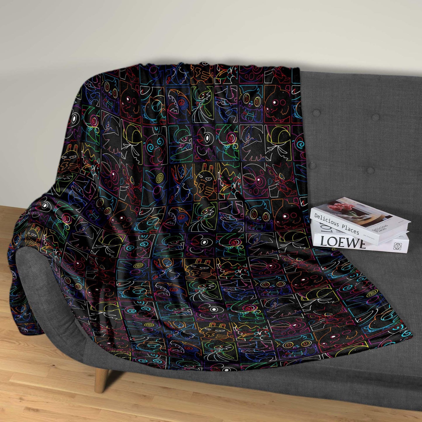 Pikachu and Porygon-Z Blanket, Neon Style Throw Blanket, Soft Cotton Fleece Blanket, Cute Home Decor Gift, Pikachu Blanket Gifts