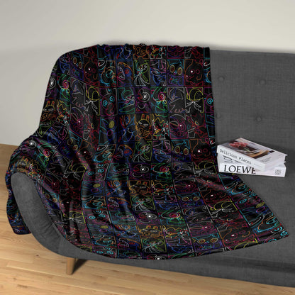 Pikachu and Porygon-Z Blanket, Neon Style Throw Blanket, Soft Cotton Fleece Blanket, Cute Home Decor Gift, Pikachu Blanket Gifts