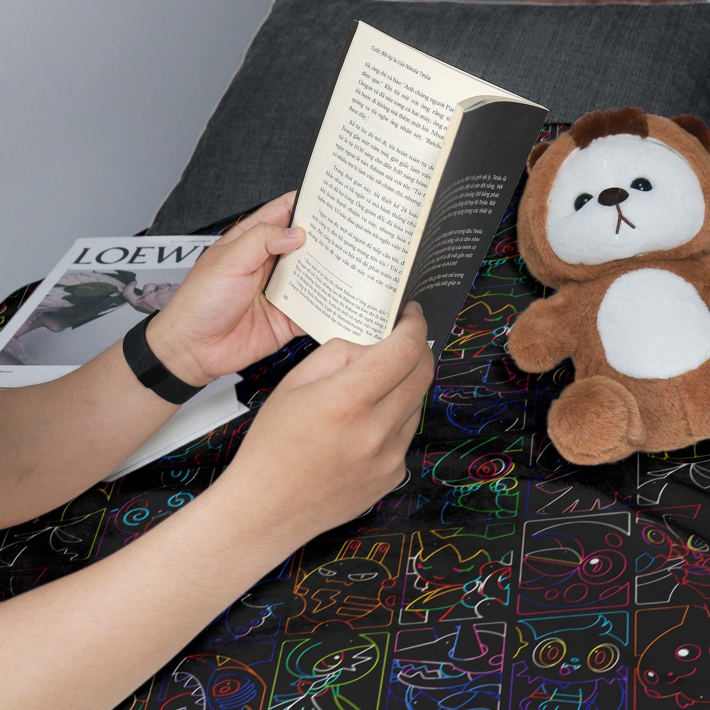 Pikachu and Porygon-Z Blanket, Neon Style Throw Blanket, Soft Cotton Fleece Blanket, Cute Home Decor Gift, Pikachu Blanket Gifts