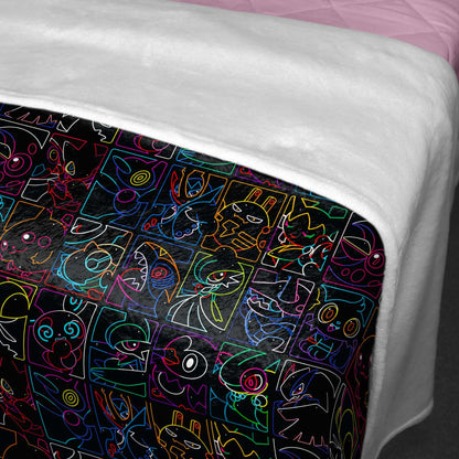Pikachu and Porygon-Z Blanket, Neon Style Throw Blanket, Soft Cotton Fleece Blanket, Cute Home Decor Gift, Pikachu Blanket Gifts