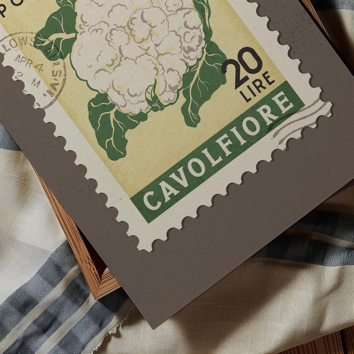 Cauliflower Wall Art, Retro Stamp Poster | Retro Kitchen Print | Italian Food Art Print, Trendy Kitchen Decor, Unique Food Gift