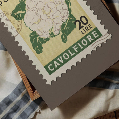 Cauliflower Wall Art, Retro Stamp Poster | Retro Kitchen Print | Italian Food Art Print, Trendy Kitchen Decor, Unique Food Gift