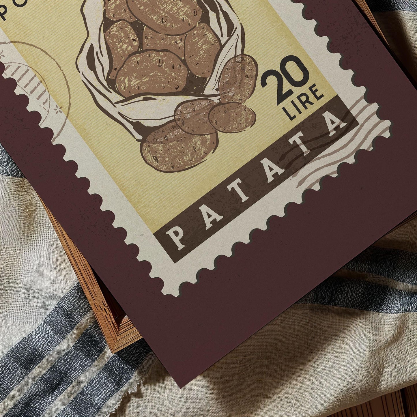 Vintage Potato Poster, Italian Food Art Print | Retro Kitchen Print | Retro Stamp Poster, Trendy Kitchen Art, Food Gift Ideas