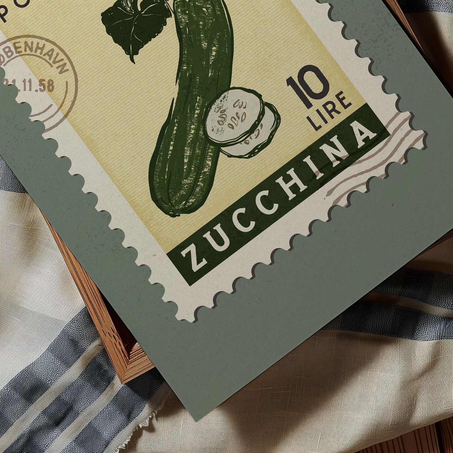Zucchini Poster, Vintage Italian Food Art Print | Retro Kitchen Print | Retro Stamp Poster, Trendy Kitchen Art, Food Gift Ideas