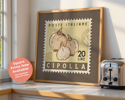 Vintage Onion Poster, Italian Food Art Print | Retro Kitchen Print | Retro Stamp Poster, Trendy Kitchen Art, Food Gift Ideas