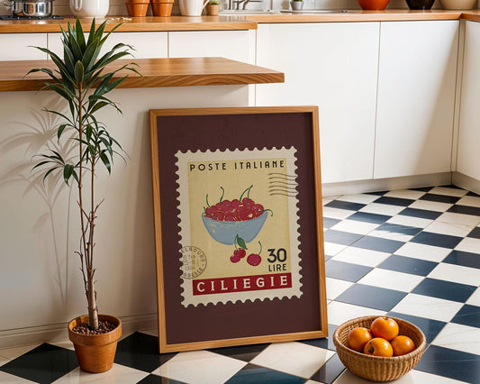 Cherry Poster, Cherry Fruit Market Print | Italian Food Art | Funky Fruit Poster, Cherry Wall Art, Cooking Kitchen Art