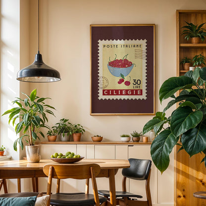 Cherry Poster, Cherry Fruit Market Print | Italian Food Art | Funky Fruit Poster, Cherry Wall Art, Cooking Kitchen Art