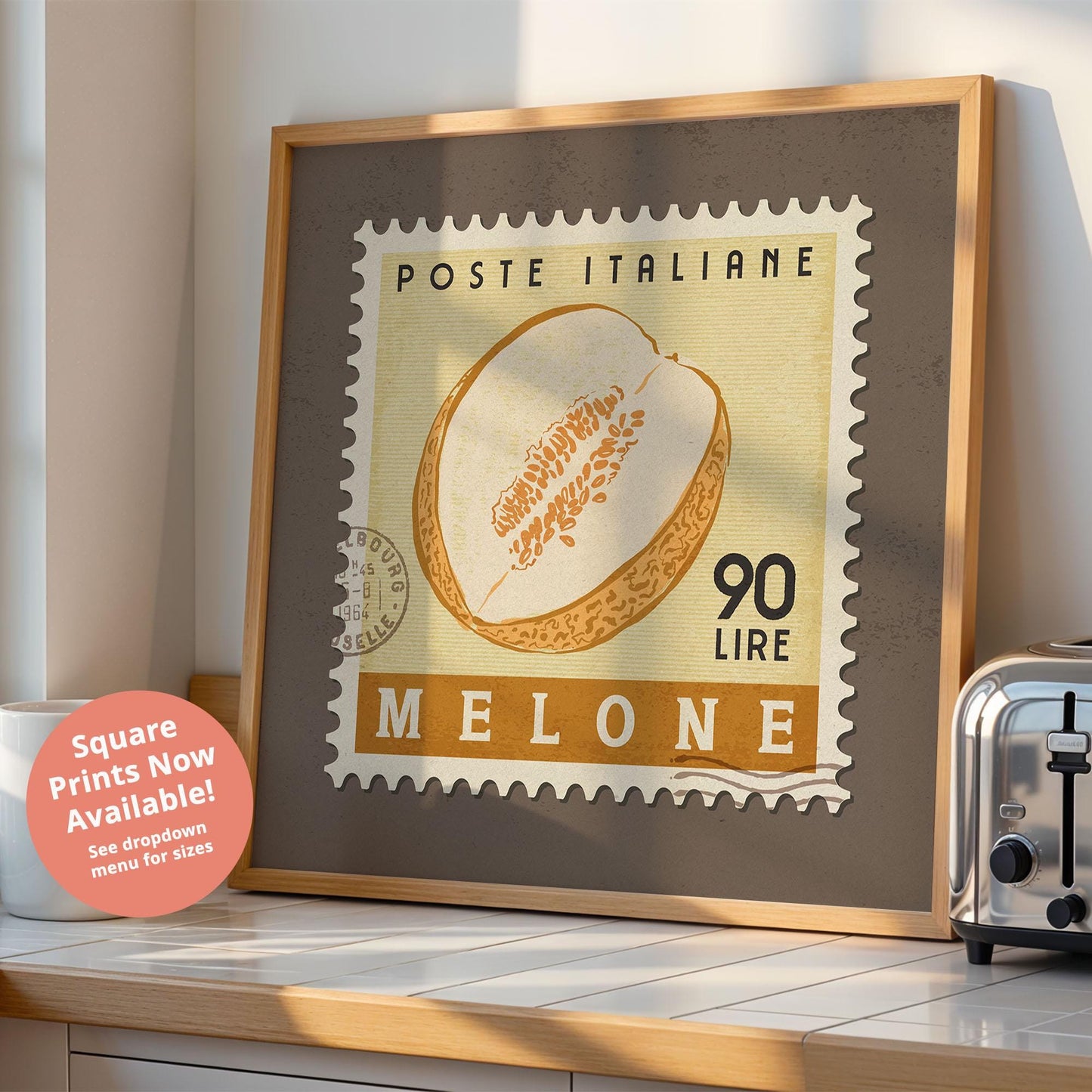 Melon Poster, Melon Fruit Market Print | Italian Food Art | Fun Fruit Poster, Melon Wall Art, Retro Food Art Print
