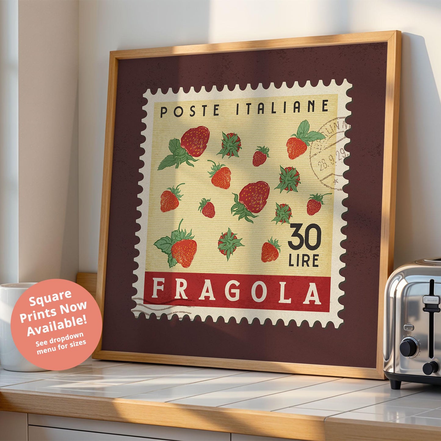 Strawberry Poster, Strawberry Fruit Market Print | Italian Food Art | Fruit Wall Art, Strawberry Poster Set, Retro Kitchen Print