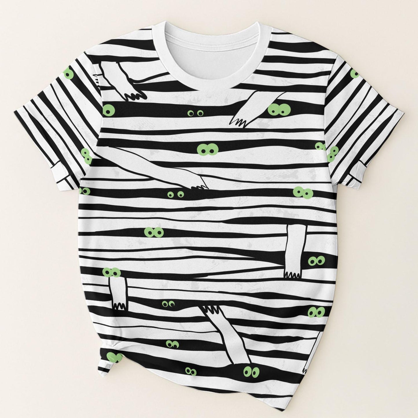 Halloween Mummy Eyes T Shirt And Pants Pajamas, White Crew Neck Sleepwear, Halloween Characters Homewear, Spooky Season Gift