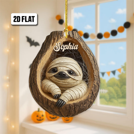 Personalized Sloth 2D Flat Ornament, Sloth Rearview Mirror Car Accessories, Sloth Halloween Ornament, Holiday Gift for Sloth Lover