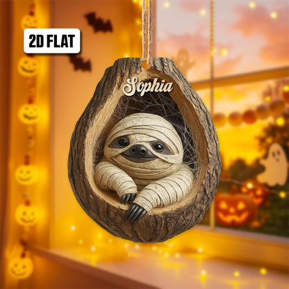 Personalized Sloth 2D Flat Ornament, Sloth Rearview Mirror Car Accessories, Sloth Halloween Ornament, Holiday Gift for Sloth Lover