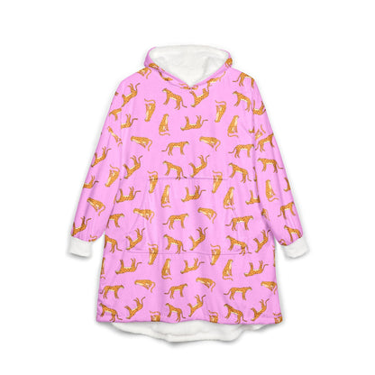 Cheetah Print Hooded Blanket: Pink Animal Cozy Wrap with Kangaroo Pocket