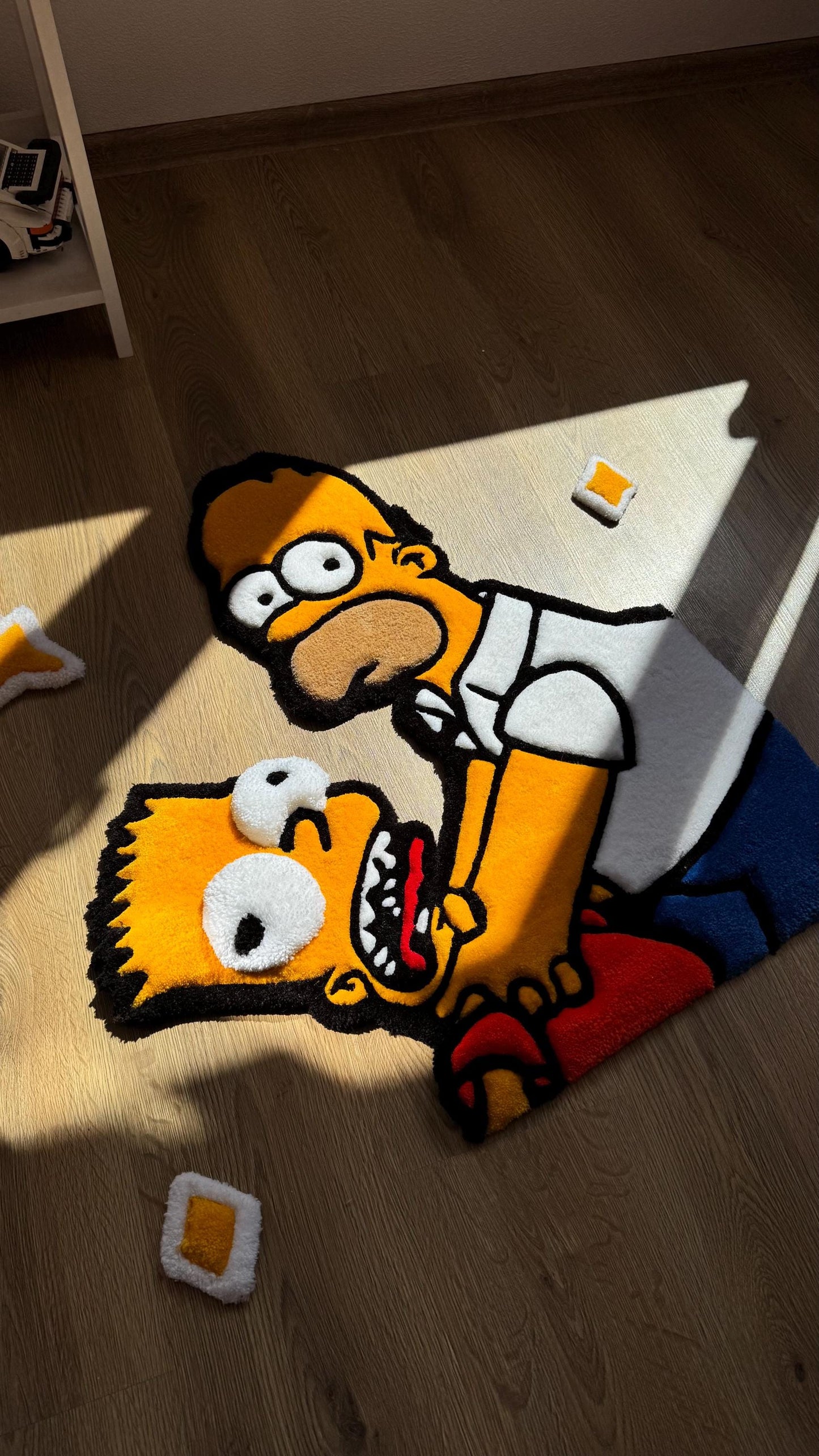 Homer and Bart tufted rug – Funny Puffy Cartoon Carpet, Handmade Fluffy Rug, Meme Decor for Bedroom or Living Room, Cute Gift for Fans