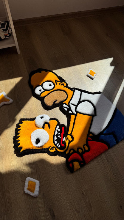 Homer and Bart tufted rug – Funny Puffy Cartoon Carpet, Handmade Fluffy Rug, Meme Decor for Bedroom or Living Room, Cute Gift for Fans