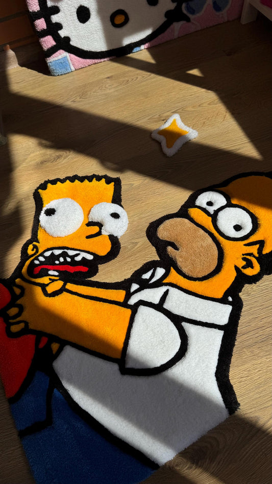 Homer and Bart tufted rug – Funny Puffy Cartoon Carpet, Handmade Fluffy Rug, Meme Decor for Bedroom or Living Room, Cute Gift for Fans