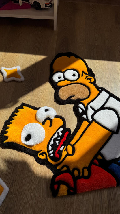 Homer and Bart tufted rug – Funny Puffy Cartoon Carpet, Handmade Fluffy Rug, Meme Decor for Bedroom or Living Room, Cute Gift for Fans