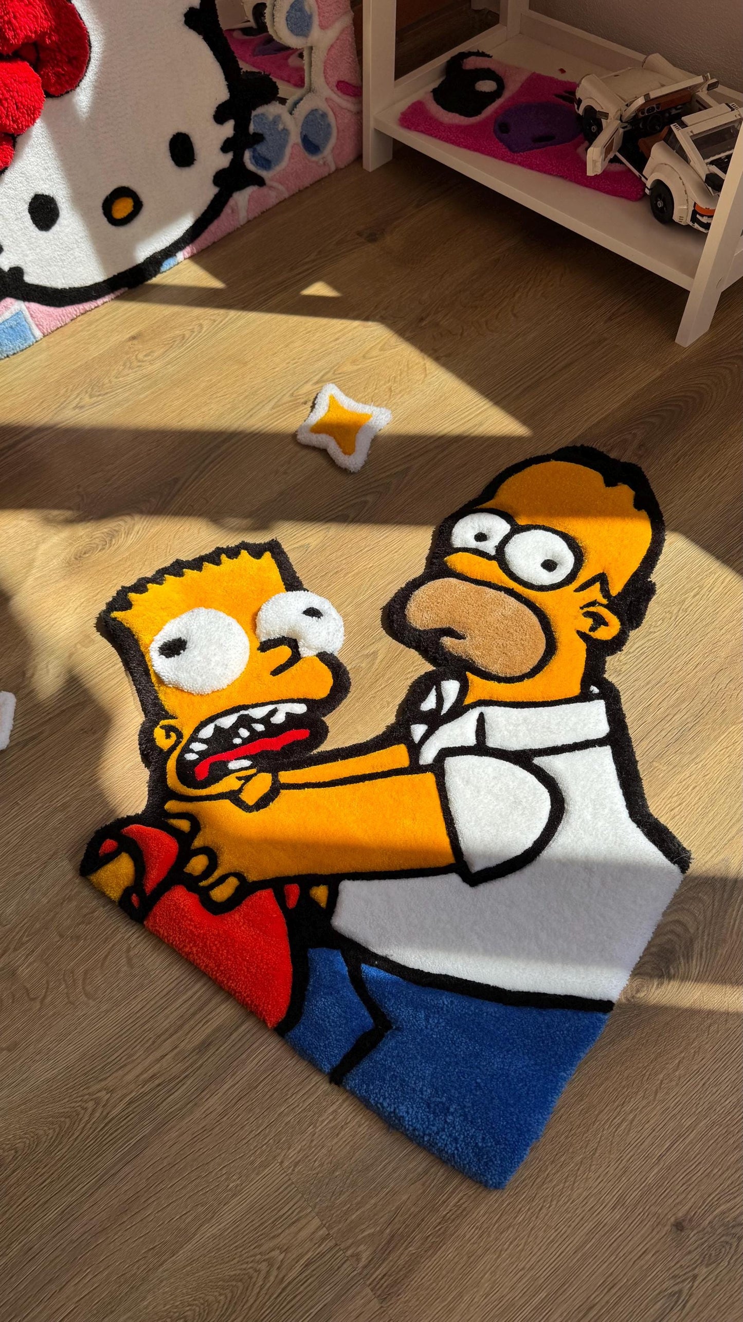 Homer and Bart tufted rug – Funny Puffy Cartoon Carpet, Handmade Fluffy Rug, Meme Decor for Bedroom or Living Room, Cute Gift for Fans