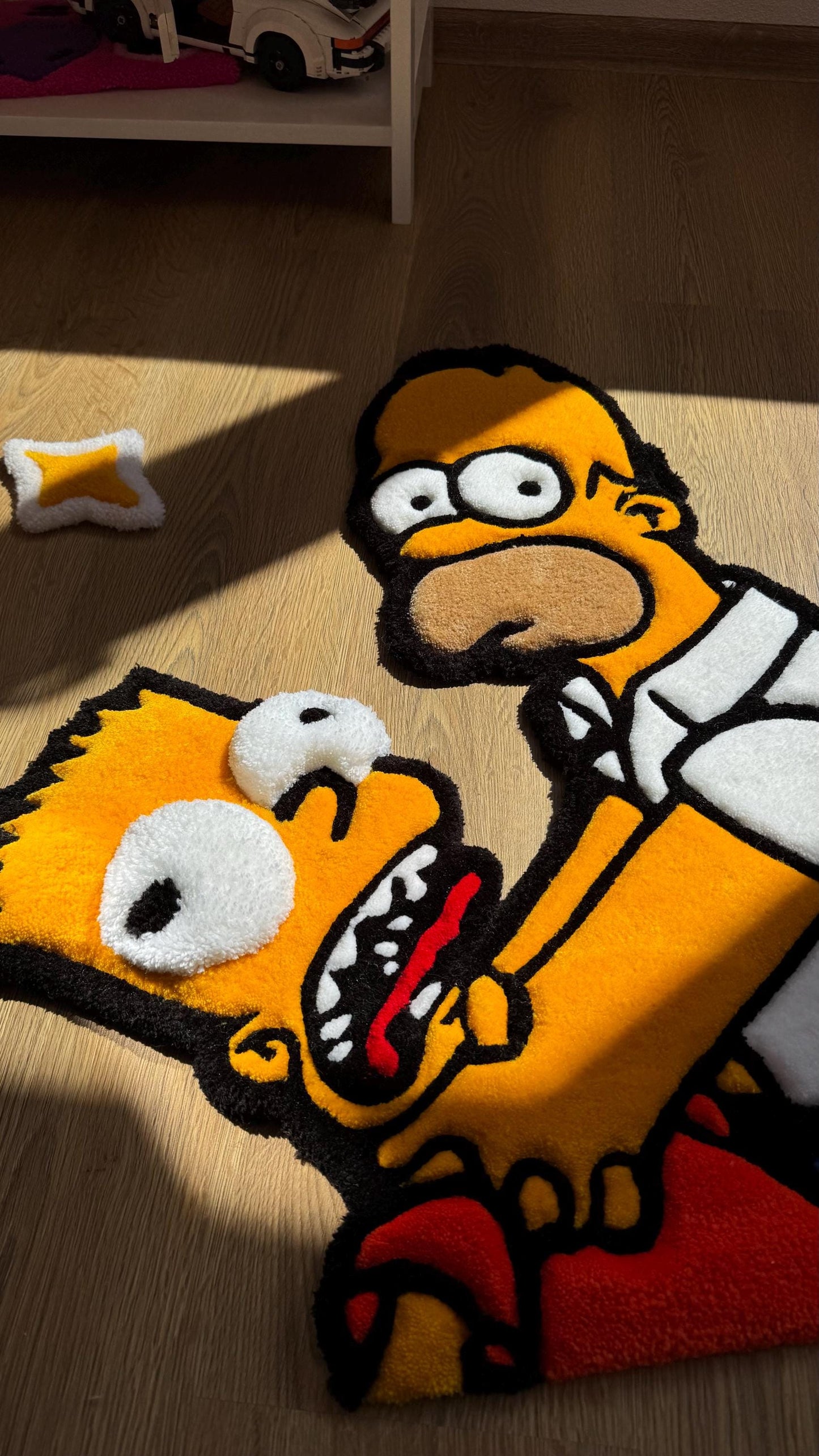 Homer and Bart tufted rug – Funny Puffy Cartoon Carpet, Handmade Fluffy Rug, Meme Decor for Bedroom or Living Room, Cute Gift for Fans