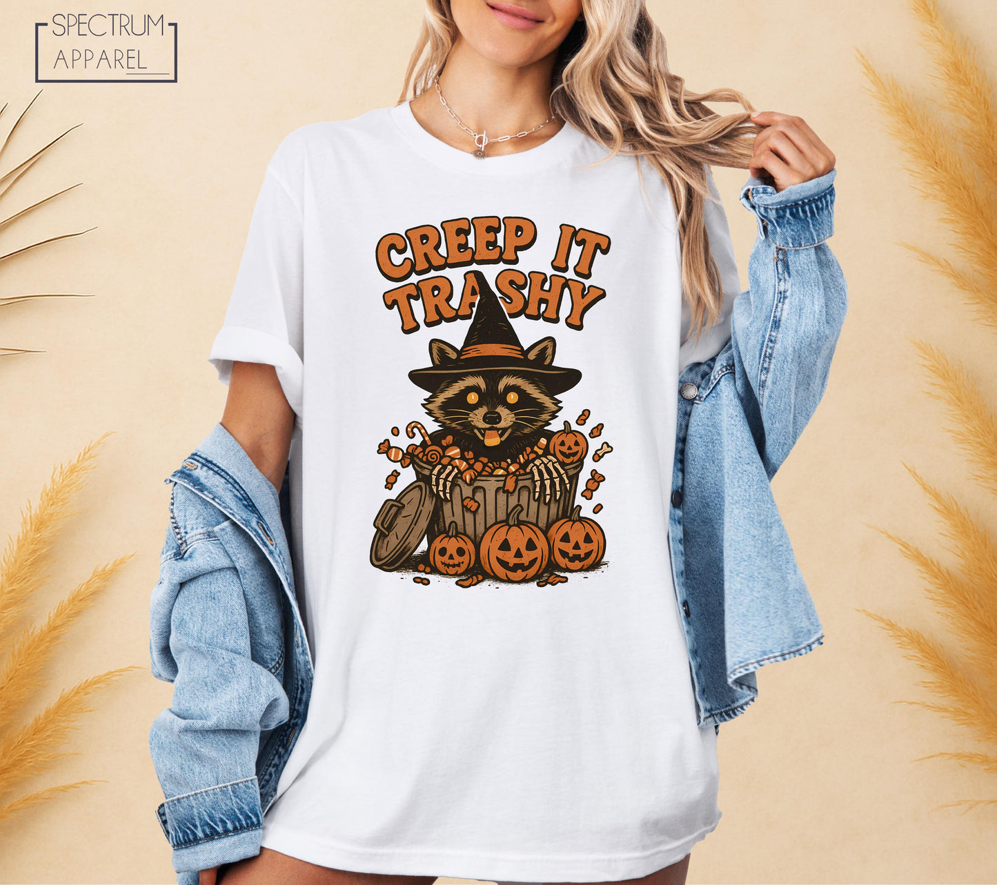 Creep It Trashy Raccoon T-Shirt, Creep the Trash Top, Funny Halloween Trash Raccoon Shirt, Pumpkin Candy Animal Shirt, Spooky Fall Humor Top