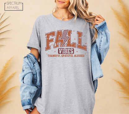 Thankful Grateful Fall Vibes T-Shirt, Fall Vibes Autumn Tee, Blessed Cozy Season Shirt, Fall Thanksgiving Vibes Shirt, Cute Autumn Vibes Tee