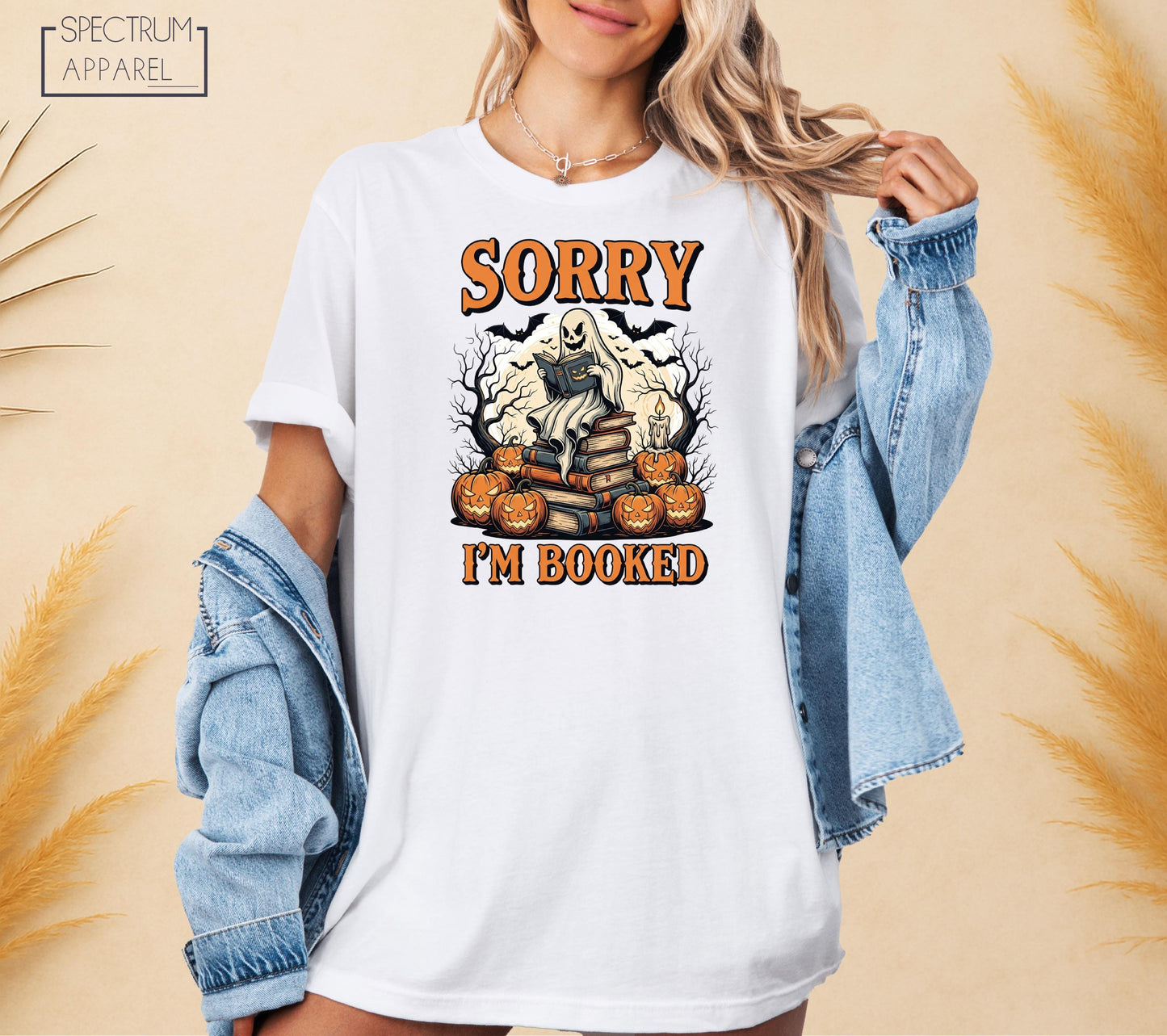 Sorry I’m Booked T-Shirt, Halloween Ghost Booked Tee, Spooky Book Lover Shirt, Pumpkin Fall Bookworm T-Shirt, Creepy Season Reading T-Shirt