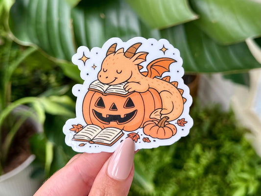 Halloween Dragon Waterproof Sticker, Handdrawn Art, Bestfriend Gifts, Positivity, Bookish, Reading, Fantasy Books, Romantasy
