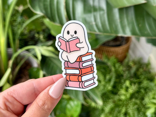 Reading Ghostie Waterproof Sticker, Handdrawn Art, Bestfriend Gifts, Positivity, Halloween, Reading, Bookish, Books, Spooky Reads